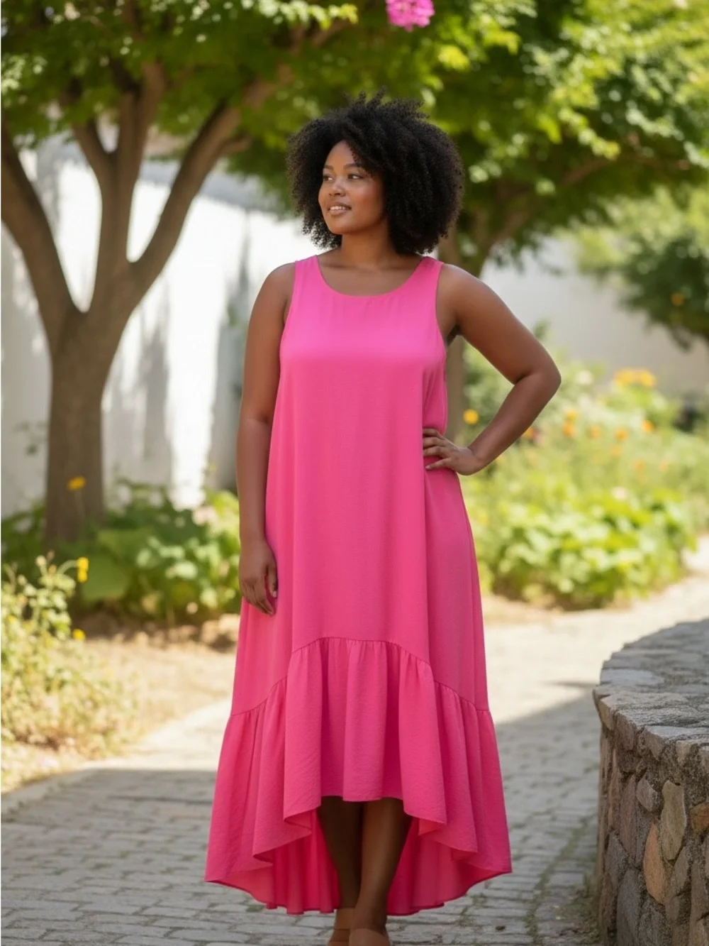 Lane Bryant Hot Pink Sleeveless High-Low Maxi Dress - Picture 1 of 4